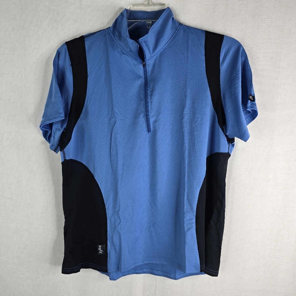 NEW KERRITS ICE FIL Womens XL 1/4 Zip Blue Black Short Sleeve Riding Shirt Top